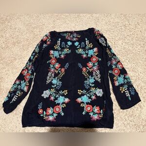 Johnny Was Black Floral Embroidered Blouse